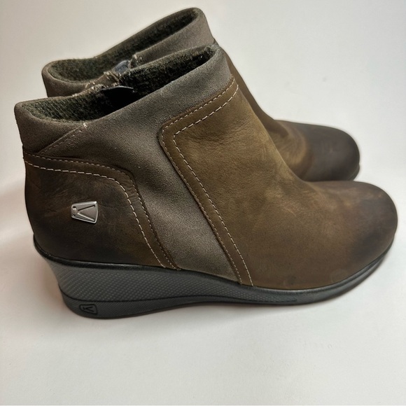 Keen Leather Booties Wedge Heel Chukka Boots Taupe Brindle Sz 8 38.5 Brown Lined - Picture 3 of 9
